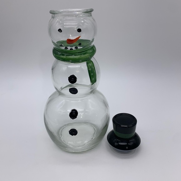 Frosty The Snowman Vtg. Christmas Painted Cocoa Glass Jug/Decanter With Top Hat - Picture 7 of 11